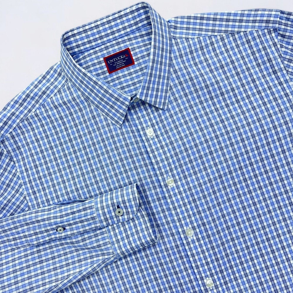 UNTUCKit Button Up Shirt Men's XL Tall Blue Durif Check Long Sleeve Wrinkle Free